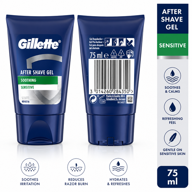 Gillette After Shave Gel Sensitive 75ml – Soothing Post Shave Gel for Sensitive Skin