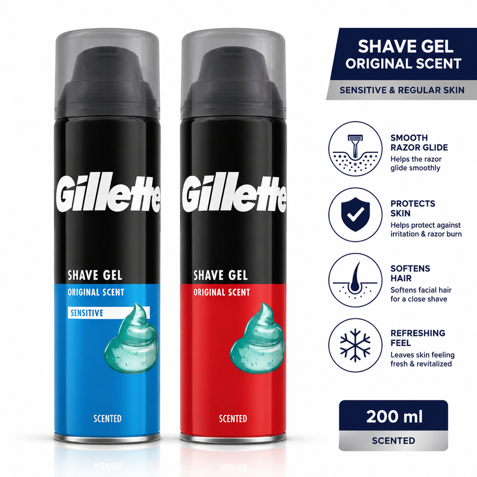 Gillette Shave Gel Original Scent 200ml – Smooth Glide Shaving Gel for Men