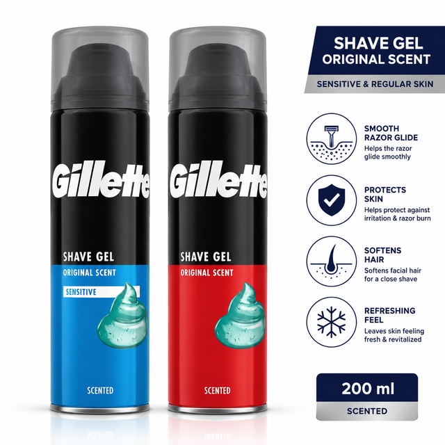Gillette Shave Gel Original Scent 200ml – Smooth Glide Shaving Gel for Men