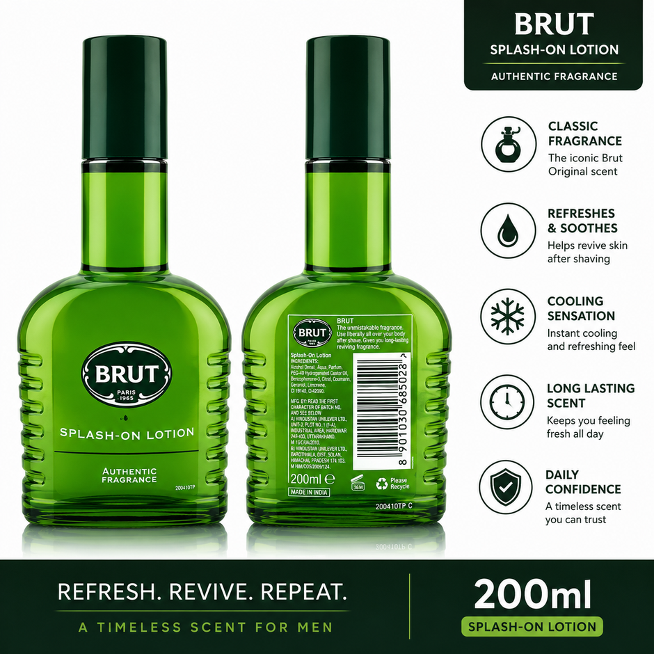 Brut Original Splash-On Lotion Aftershave 200ml – Classic Men's After Shave Lotion with Authentic Fragrance